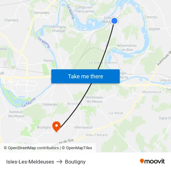 Isles-Les-Meldeuses to Boutigny map