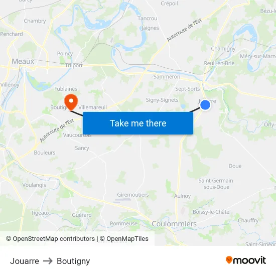 Jouarre to Boutigny map
