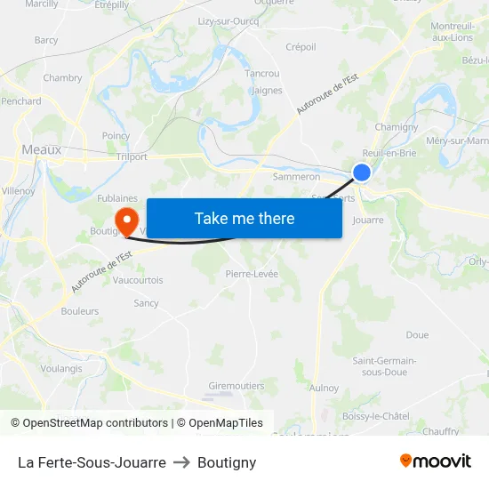 La Ferte-Sous-Jouarre to Boutigny map