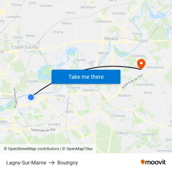 Lagny-Sur-Marne to Boutigny map