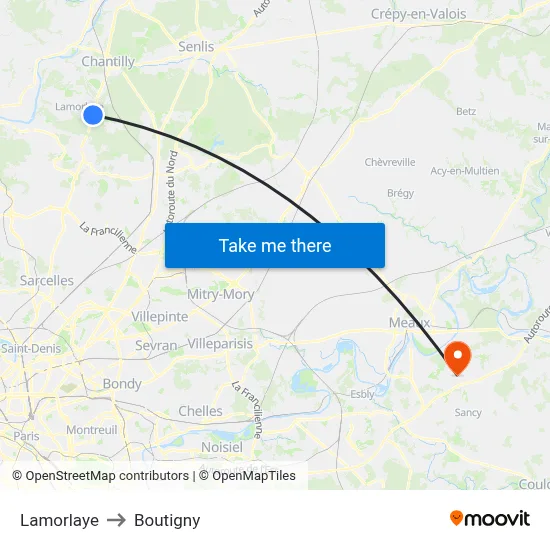 Lamorlaye to Boutigny map
