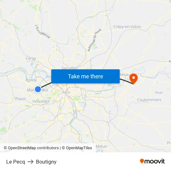 Le Pecq to Boutigny map