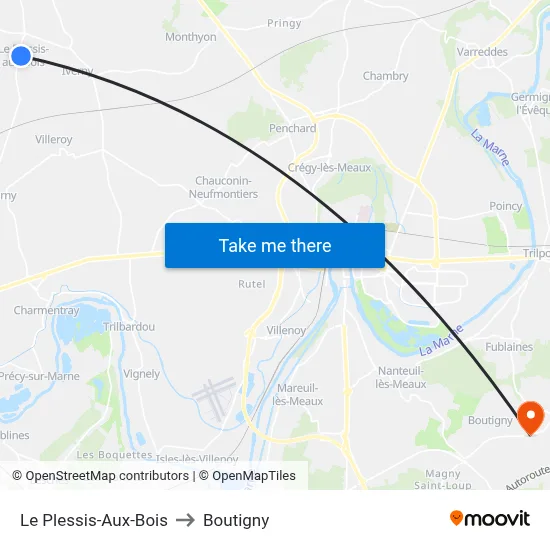 Le Plessis-Aux-Bois to Boutigny map