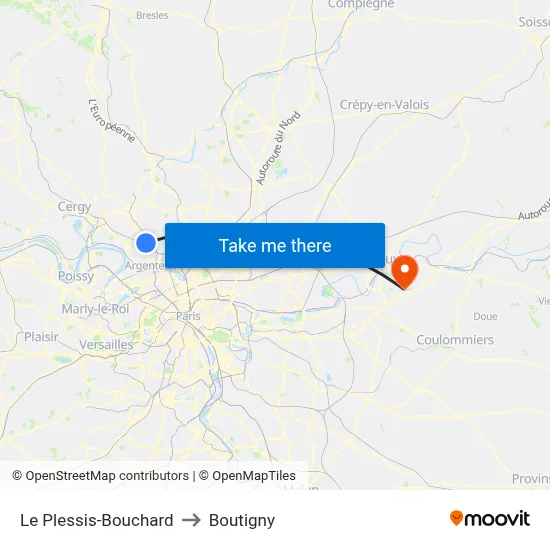 Le Plessis-Bouchard to Boutigny map