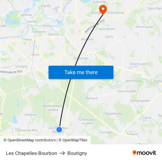 Les Chapelles-Bourbon to Boutigny map