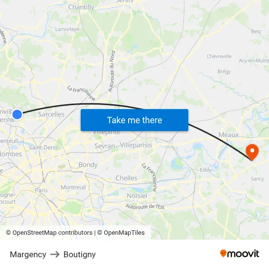 Margency to Boutigny map