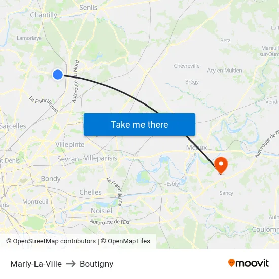 Marly-La-Ville to Boutigny map