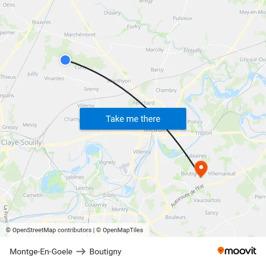 Montge-En-Goele to Boutigny map