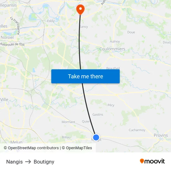 Nangis to Boutigny map