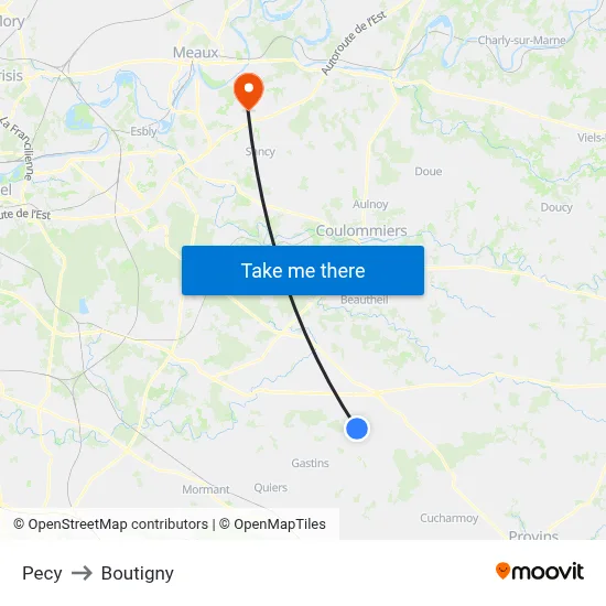Pecy to Boutigny map