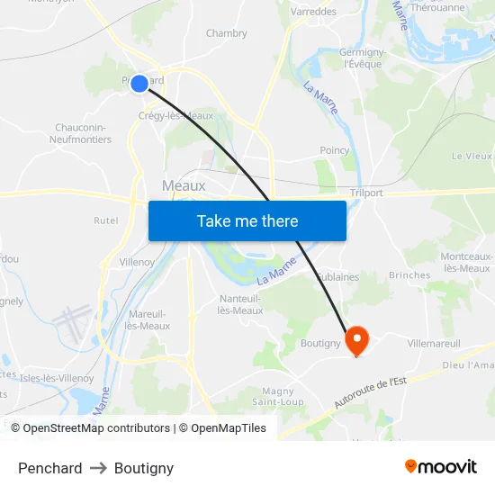 Penchard to Boutigny map