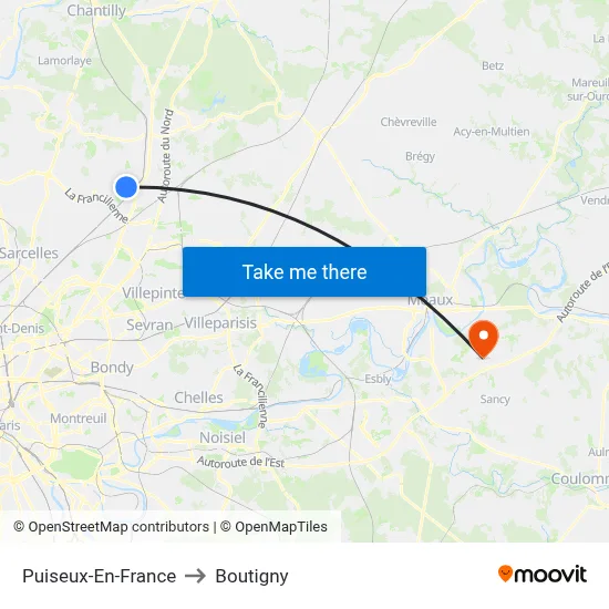Puiseux-En-France to Boutigny map