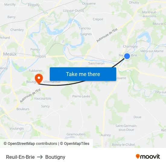 Reuil-En-Brie to Boutigny map