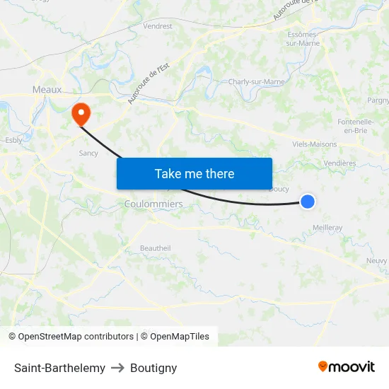 Saint-Barthelemy to Boutigny map