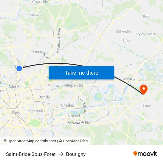 Saint-Brice-Sous-Foret to Boutigny map