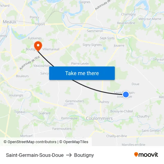 Saint-Germain-Sous-Doue to Boutigny map