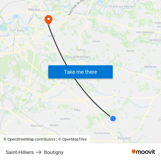 Saint-Hilliers to Boutigny map