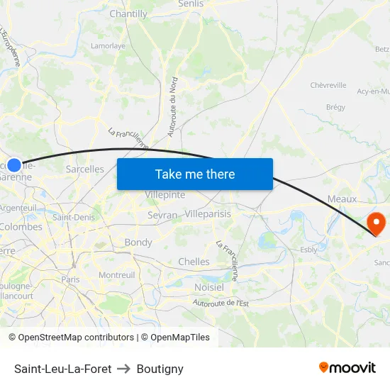 Saint-Leu-La-Foret to Boutigny map