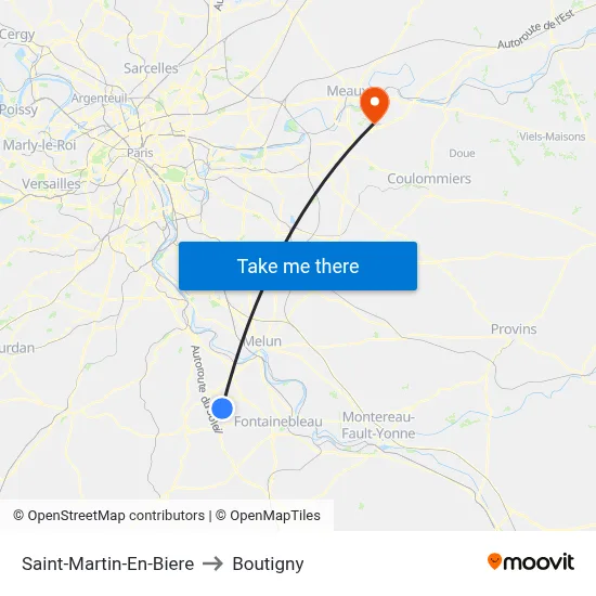 Saint-Martin-En-Biere to Boutigny map