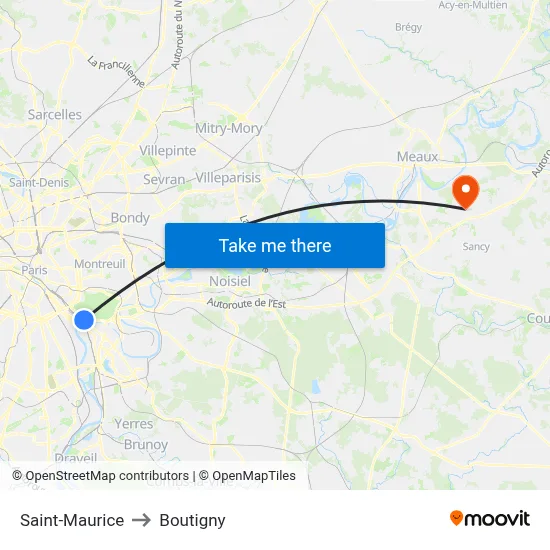 Saint-Maurice to Boutigny map