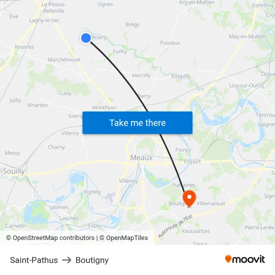 Saint-Pathus to Boutigny map