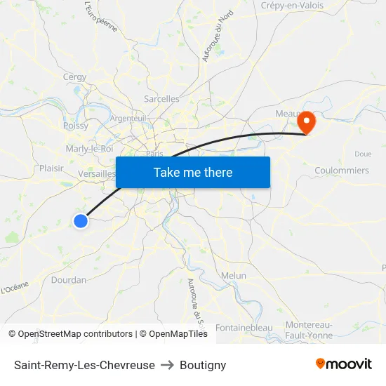 Saint-Remy-Les-Chevreuse to Boutigny map