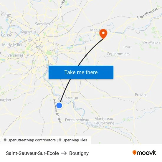Saint-Sauveur-Sur-Ecole to Boutigny map