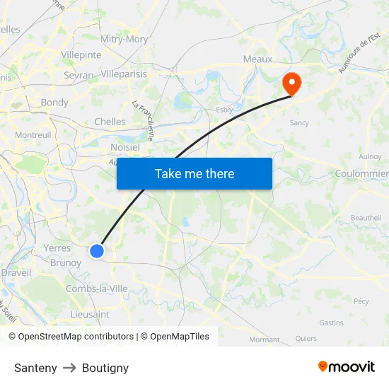 Santeny to Boutigny map