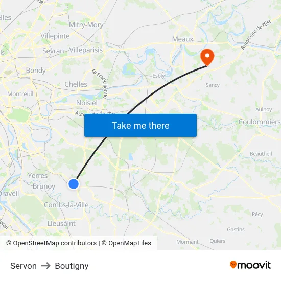 Servon to Boutigny map