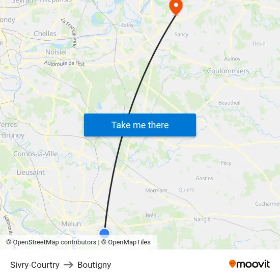 Sivry-Courtry to Boutigny map