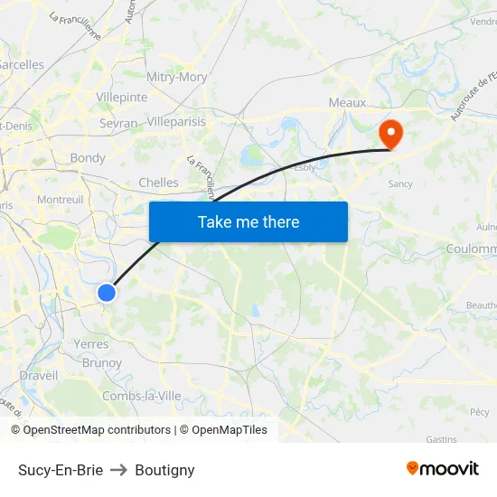 Sucy-En-Brie to Boutigny map
