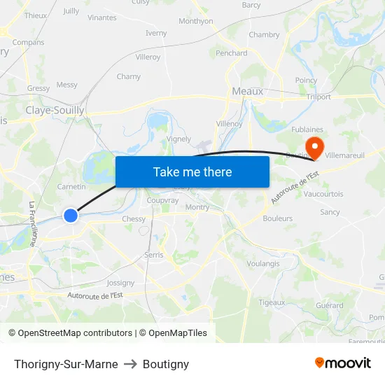 Thorigny-Sur-Marne to Boutigny map