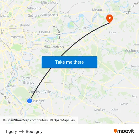 Tigery to Boutigny map