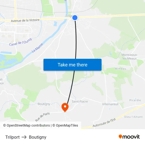 Trilport to Boutigny map