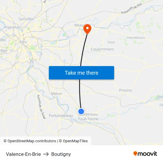 Valence-En-Brie to Boutigny map