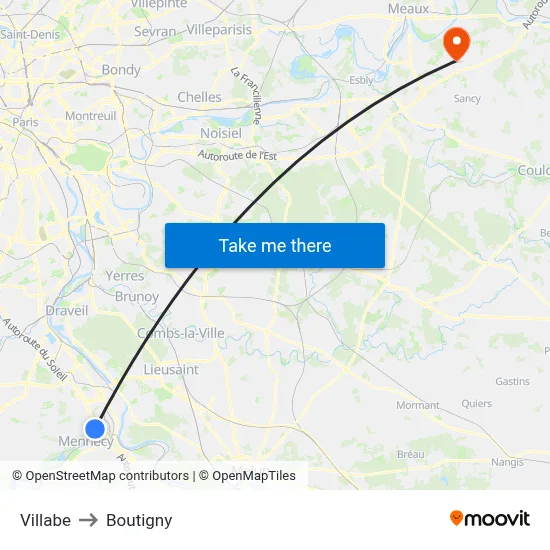 Villabe to Boutigny map