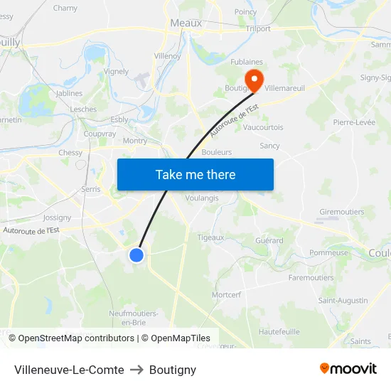 Villeneuve-Le-Comte to Boutigny map