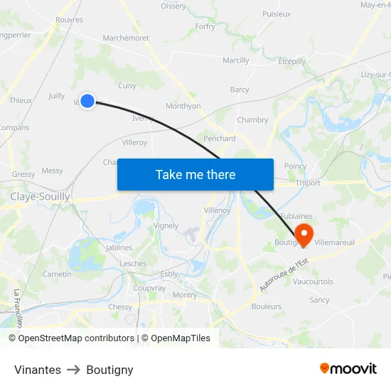 Vinantes to Boutigny map