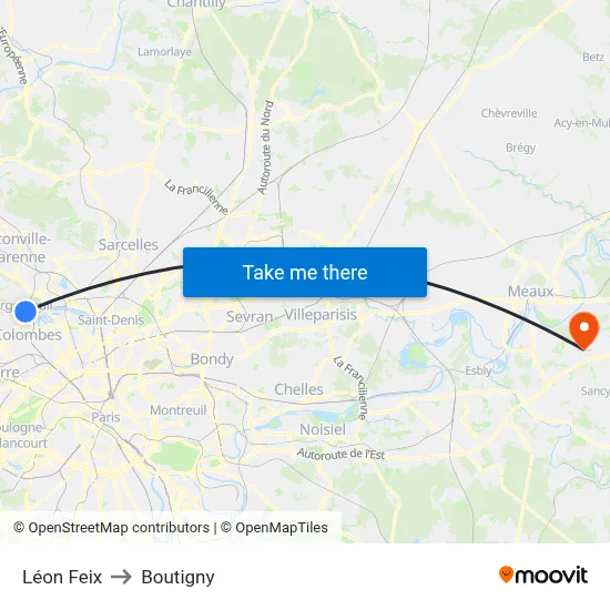 Léon Feix to Boutigny map