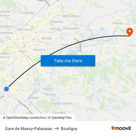 Gare de Massy-Palaiseau to Boutigny map