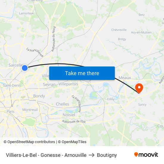 Villiers-Le-Bel - Gonesse - Arnouville to Boutigny map