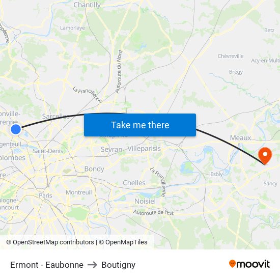 Ermont - Eaubonne to Boutigny map