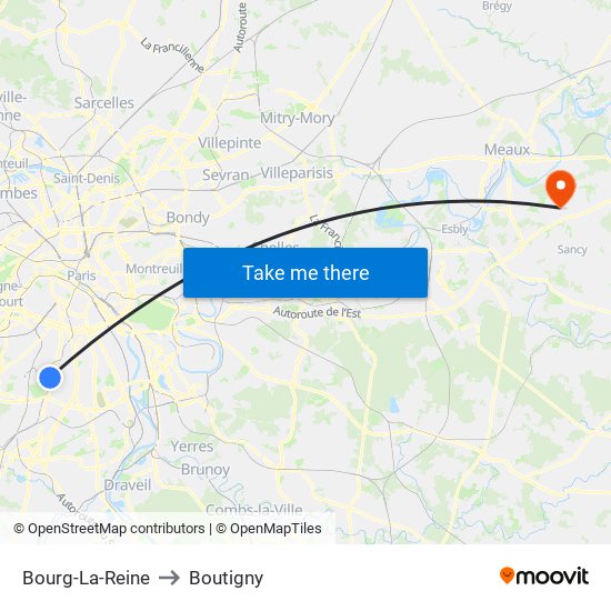 Bourg-La-Reine to Boutigny map