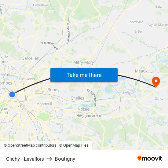 Clichy - Levallois to Boutigny map