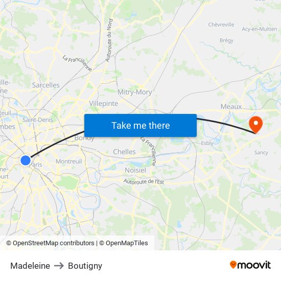 Madeleine to Boutigny map