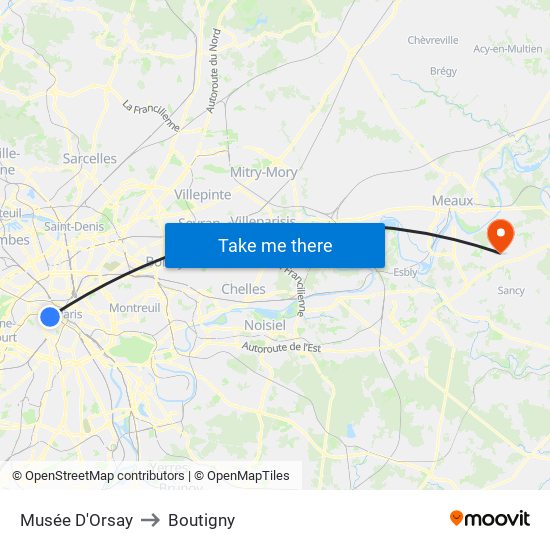 Musée D'Orsay to Boutigny map