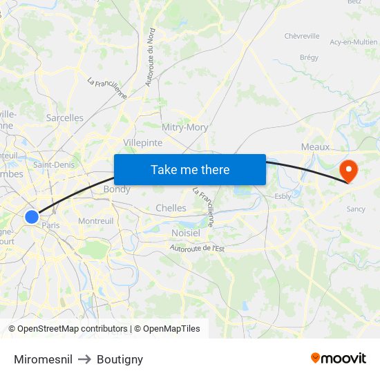 Miromesnil to Boutigny map