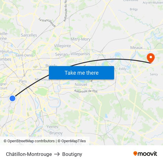 Châtillon-Montrouge to Boutigny map