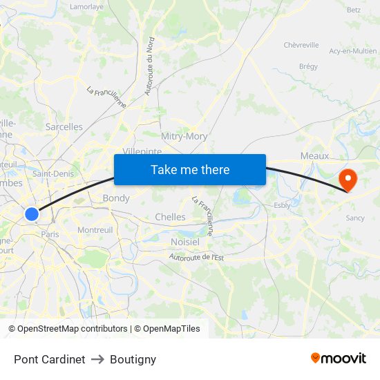 Pont Cardinet to Boutigny map
