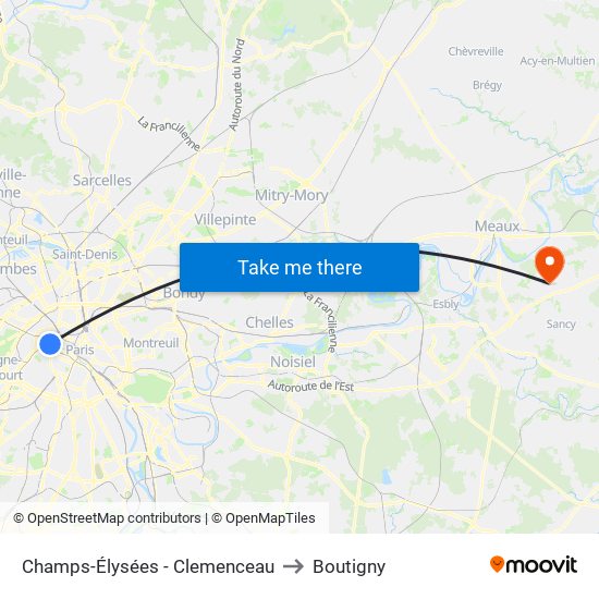 Champs-Élysées - Clemenceau to Boutigny map